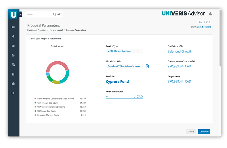 Univeris Advisor: integrated risk management software screen