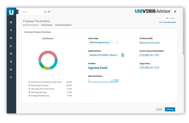 Univeris Advisor : page du logiciel de gestion de risque intégrée